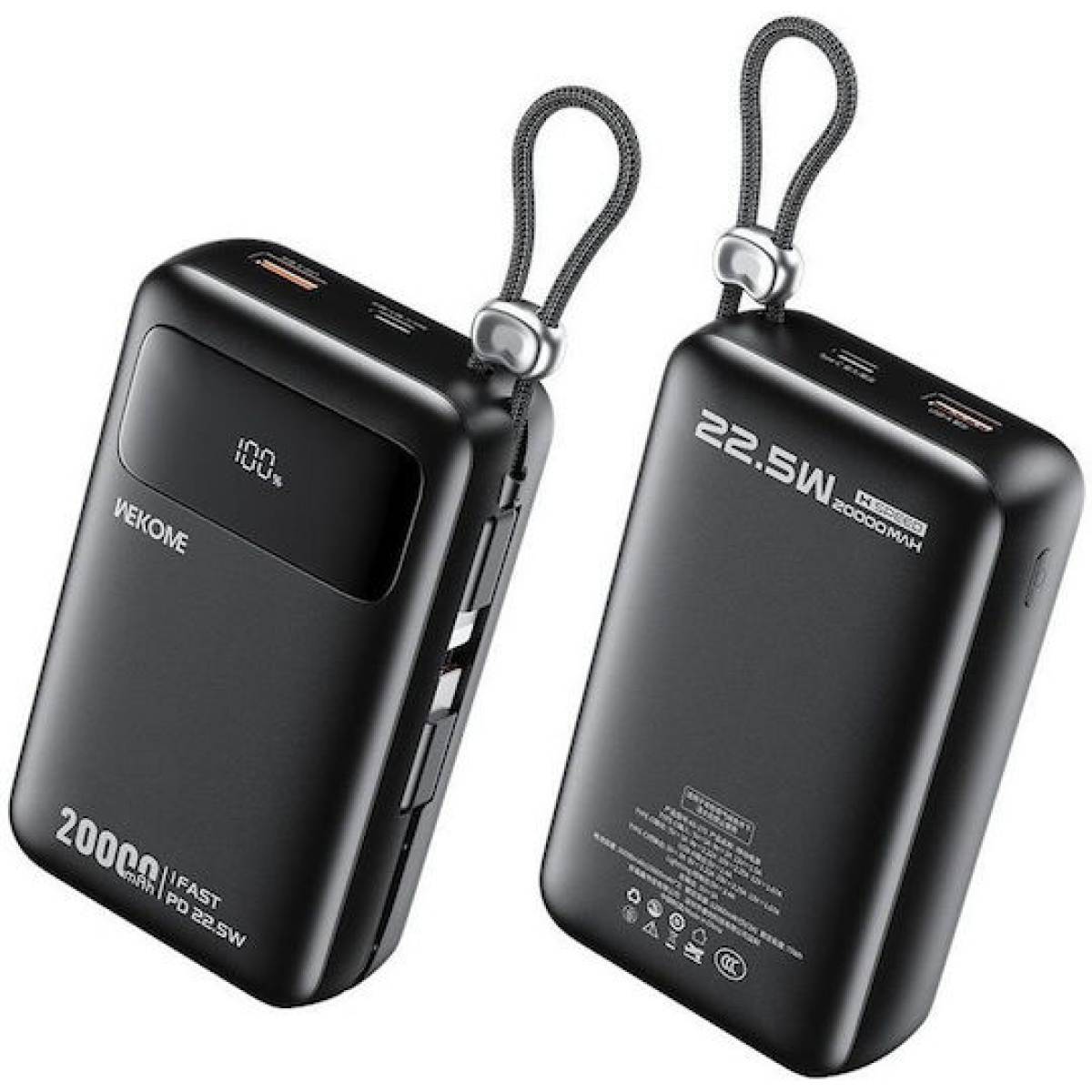 Power Bank 20000mAh Με Ενσωματωμένα Καλώδια Lightning Και Type-C Wekome AS-170 - Image 2