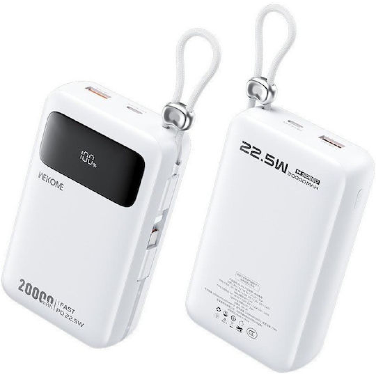 Power Bank 20000mAh Με Ενσωματωμένα Καλώδια Lightning Και Type-C Wekome AS-170 - Image 3