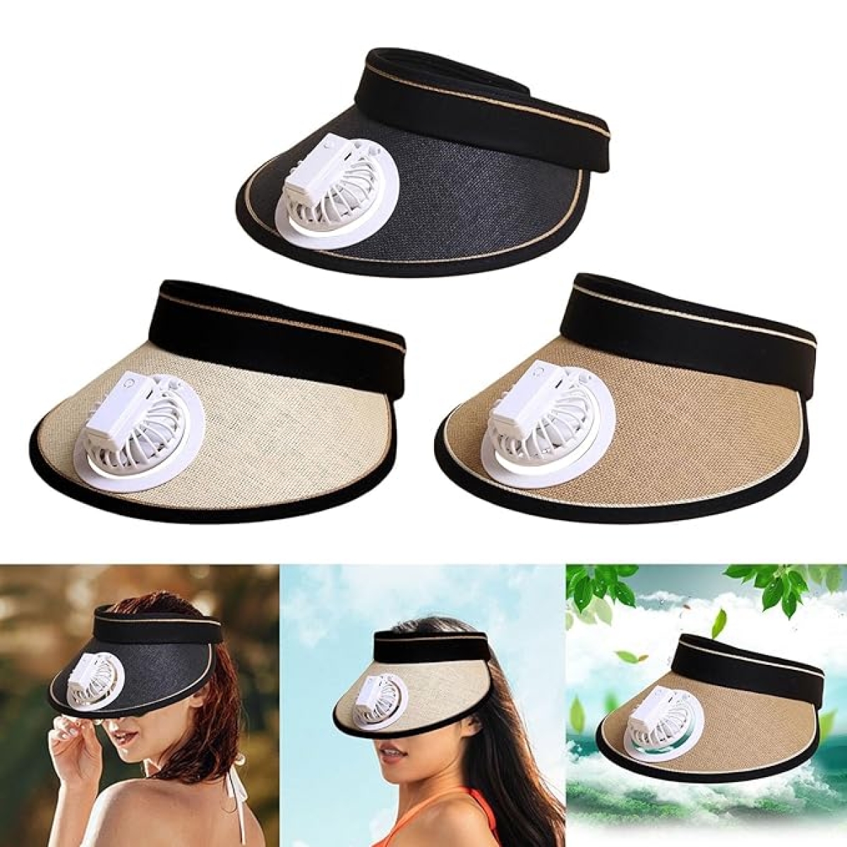 Ψάθινο Visor Καπέλο Με USB Ανεμιστήρα Και UV Προστασία 61000-3-3 - Image 2