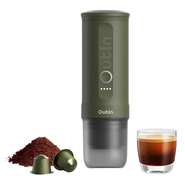 OUTIN NANO Επαναφορτιζόμενη Φορητή Μηχανή Espresso 20bar 12V/24V 80ml Forest Green OTEM-01-FG