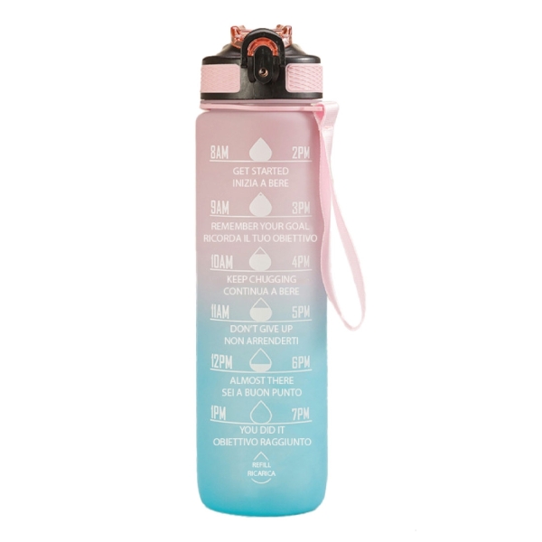 FITPADDY Αθλητικό Παγούρι Πλαστικό CYAN-PINK MOTIVATIONAL BOTTLE 1L NQ9678