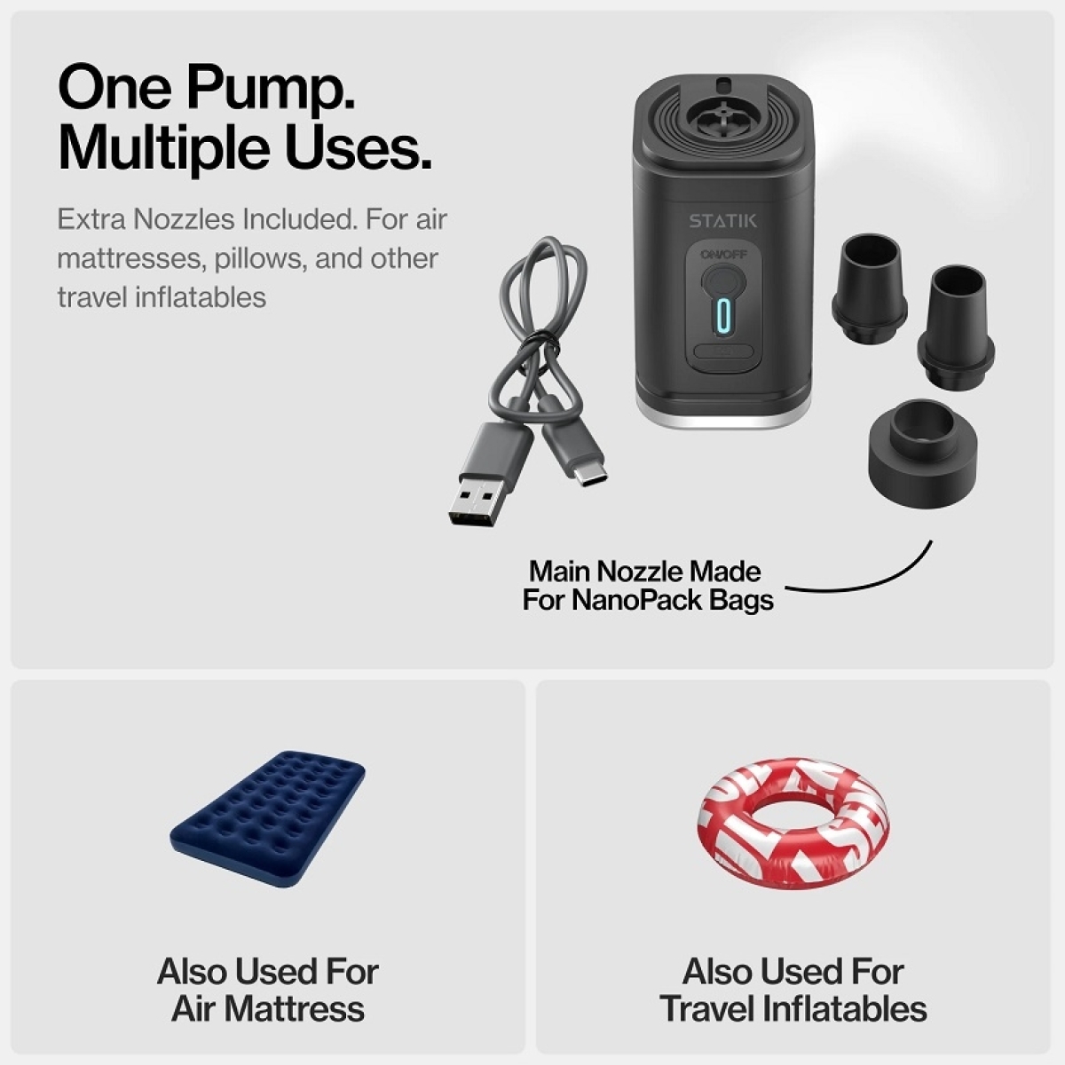STATIK NANOPACK PUMP FOR VACUUM TRAVEL BAG PUP-0091-BLK - Image 2