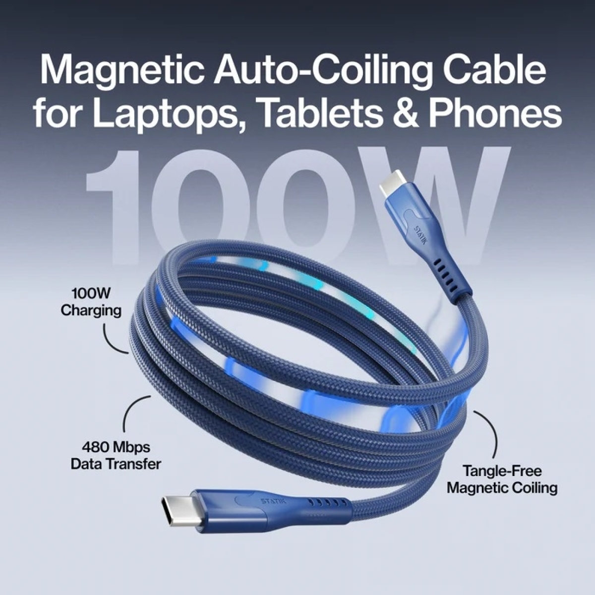 STATIK MAGSTACK PRO Καλώδιο Φόρτισης USB-C σε USB-C 1m (3,3ft) Navy PUP-0550-3FT-NVY - Image 3