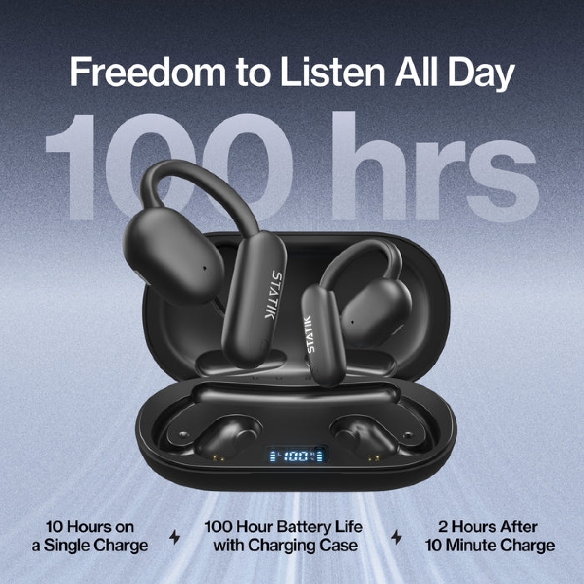 STATIK Aktive Ακουστικά True Wireless Open Bluetooth Earbuds Black PUP-0705-BLK - Image 4