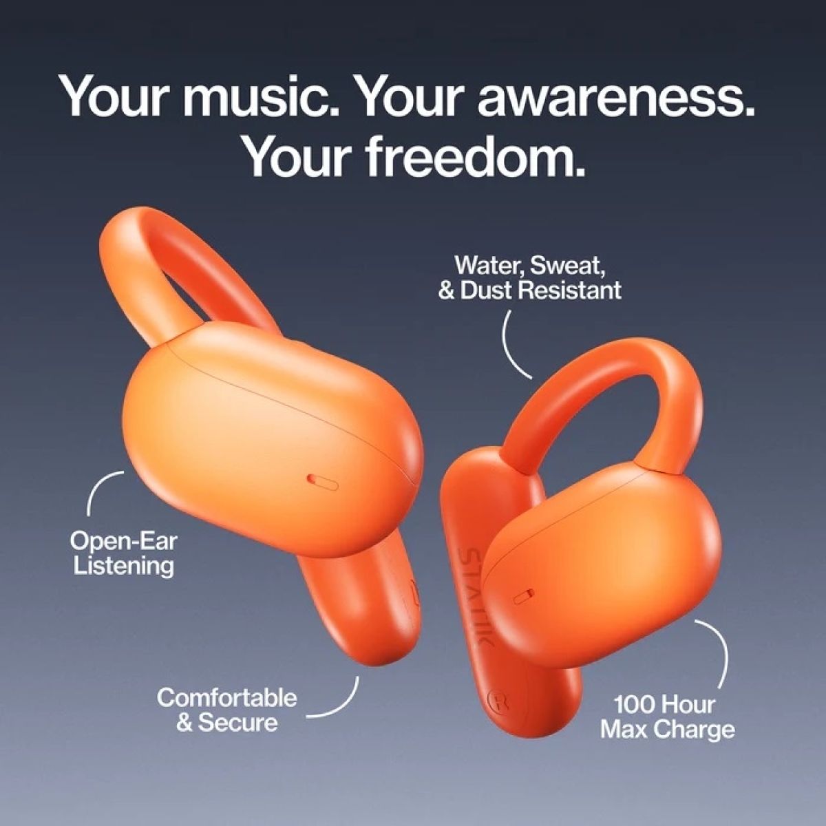 STATIK Aktive Ακουστικά True Wireless Open Bluetooth Earbuds Blaze Orange PUP-0705-ORG - Image 3
