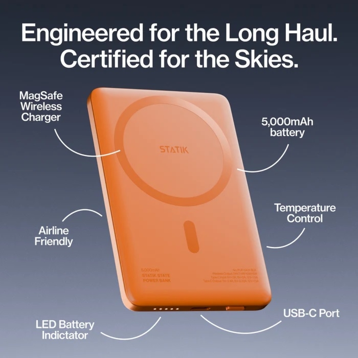 Statik State Portable Charger Power Bank 5000mAh Συμβατό με MagSafe 15W Orange PUP-0431-V2-ORG - Image 3