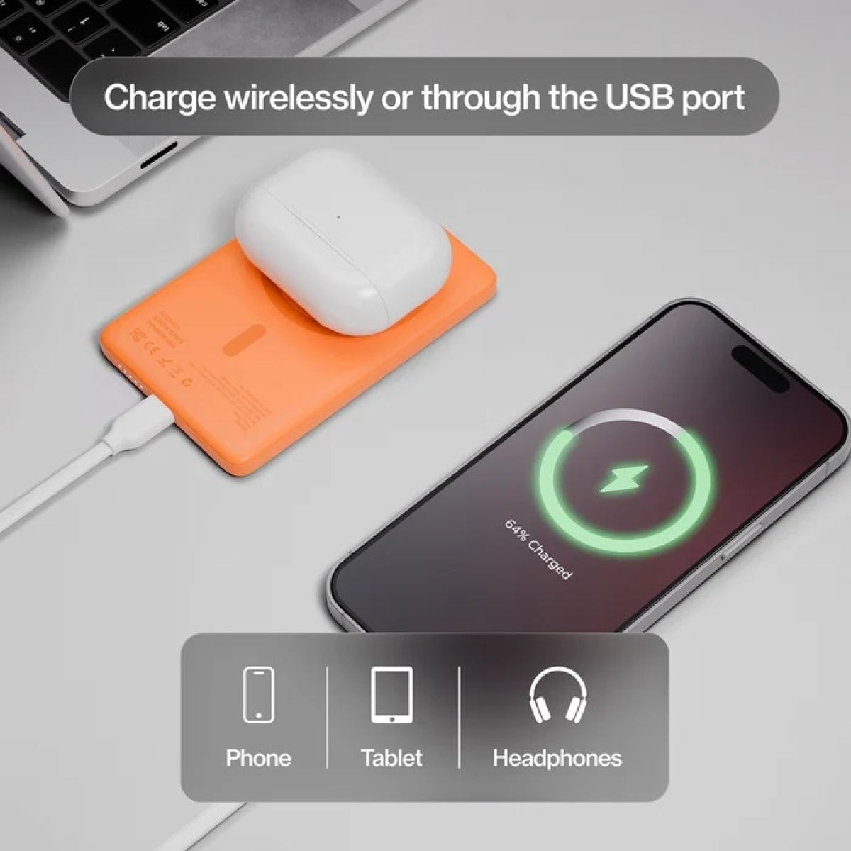 Statik State Portable Charger Power Bank 5000mAh Συμβατό με MagSafe 15W Orange PUP-0431-V2-ORG - Image 4