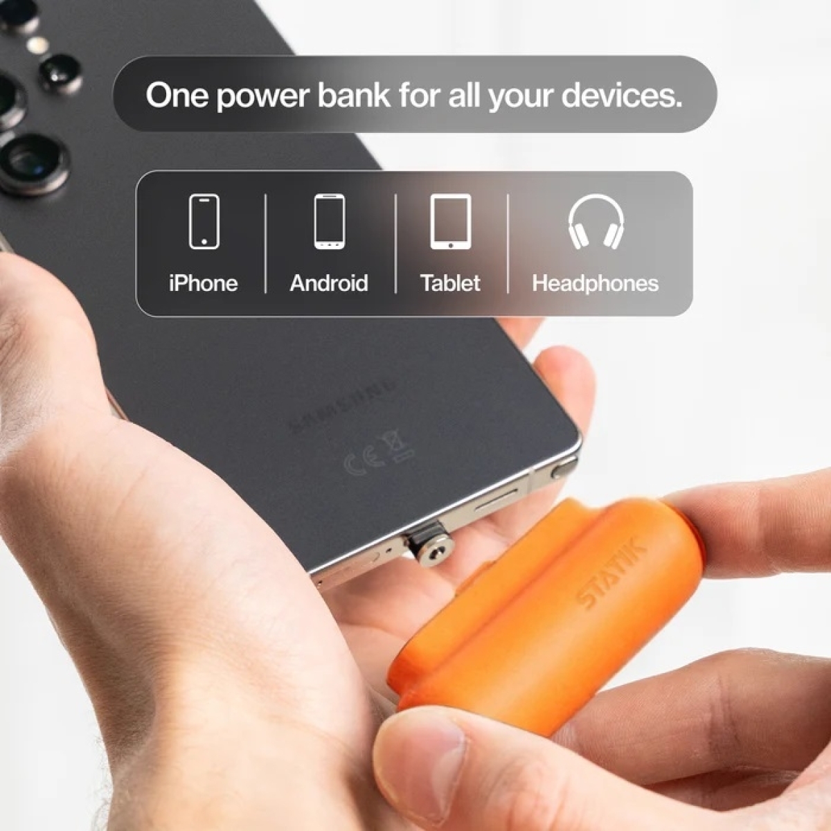 STATIK SNAP-N-CHARGE UNIVERSAL POWERBANK 10W 3200mAh Travel Size Orange PUP-0373-ORG-V3 - Image 3