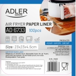 Adler Αντικολλητικά Χαρτιά για Air Fryer 23x23εκ. 100τμχ AD_6733 - Image 2