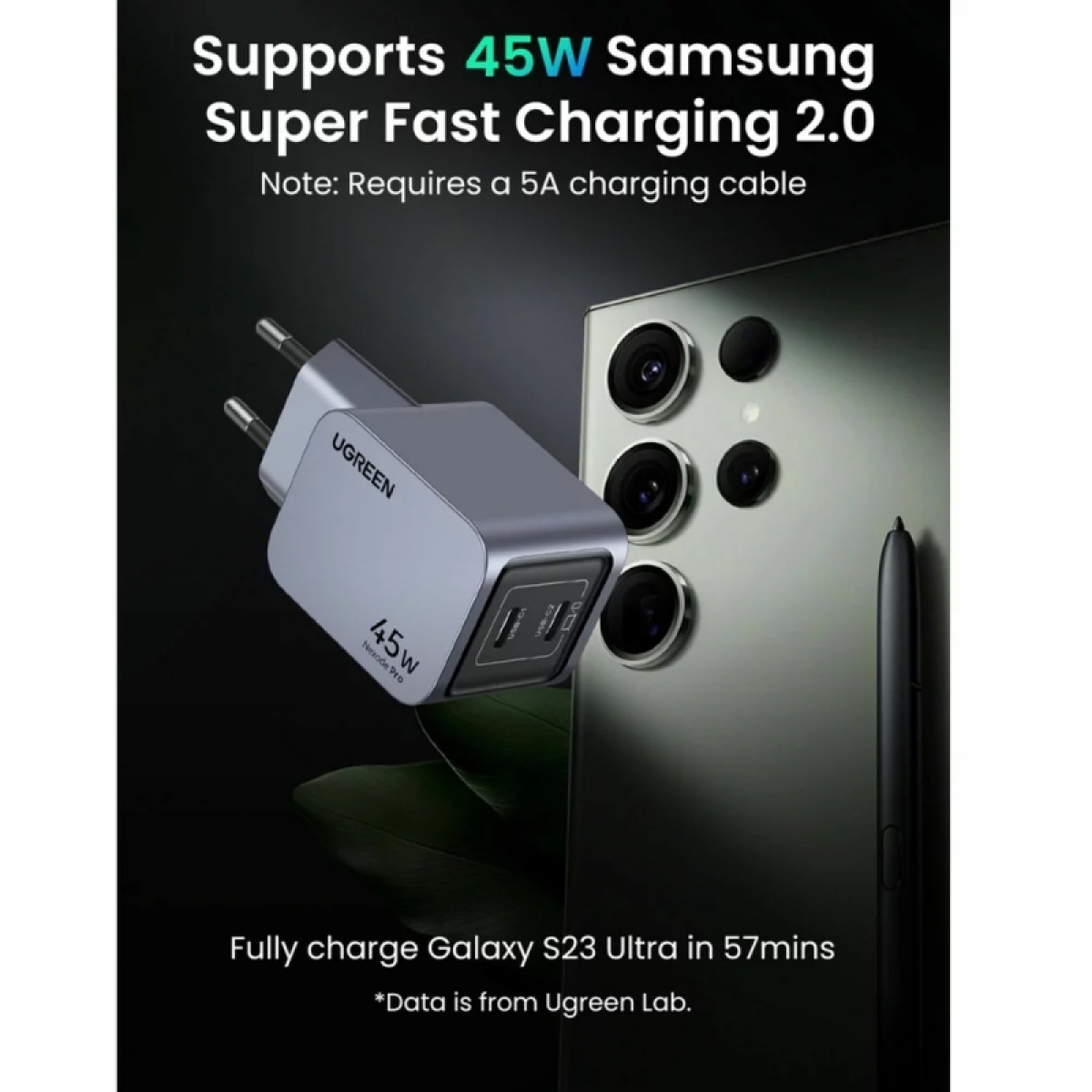 Ugreen Φορτιστής Χωρίς Καλώδιο GaN με 2 Θύρες USB-C 45W Power Delivery / Quick Charge 3.0 Γκρι (Nexode Pro) - Image 3