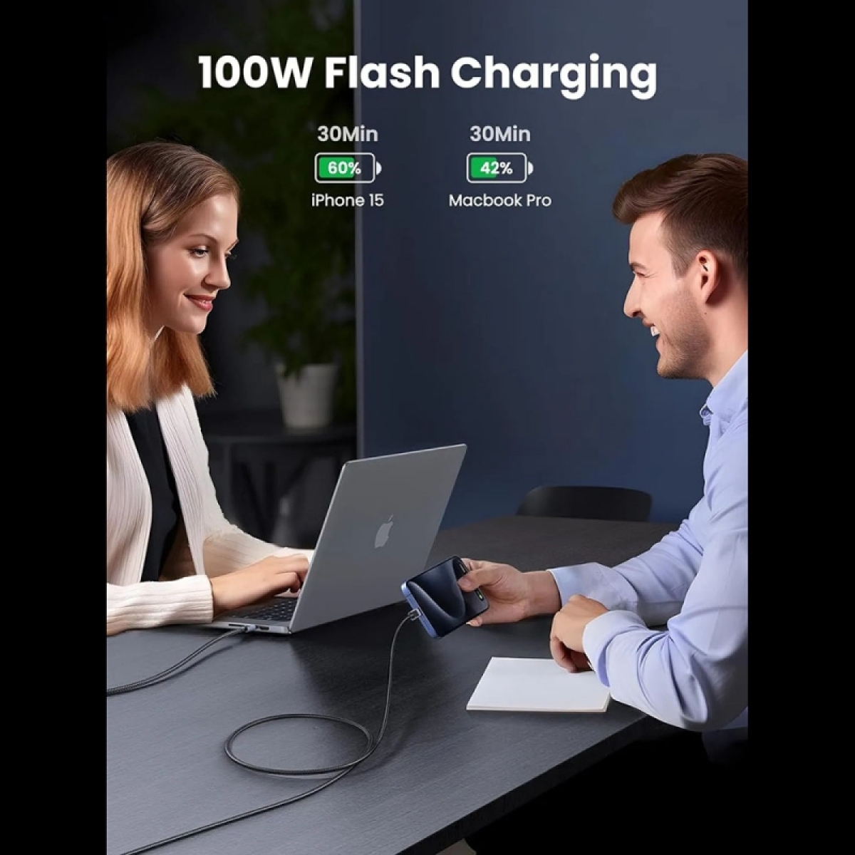 Ugreen USB 2.0 Cable USB-C male - USB-C 100W PD Μαύρο 1m 45063 - Image 3