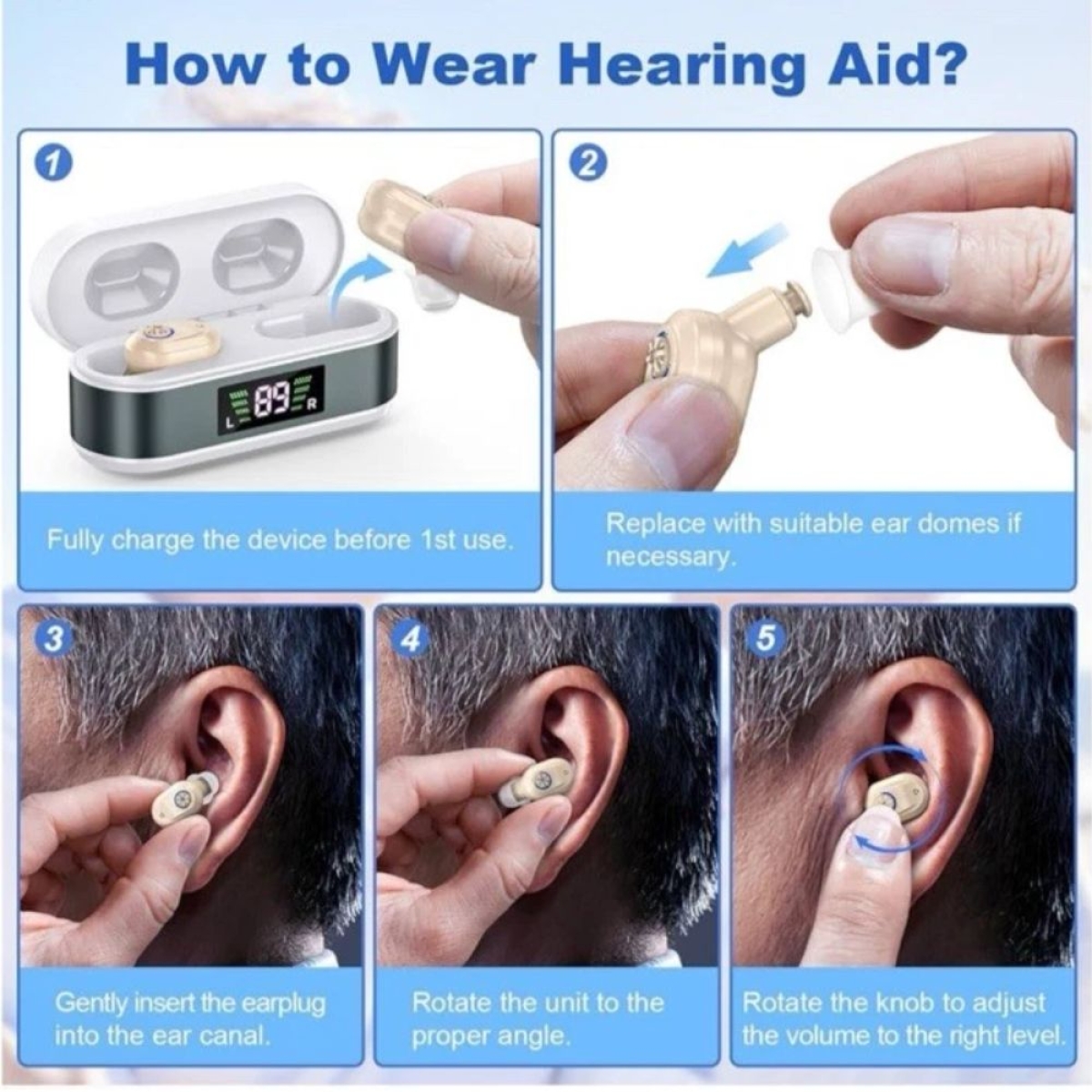 Ακουστικά Βαρηκοΐας In-Ear με Θήκη Φόρτισης ZF-M610
