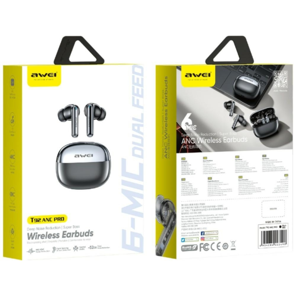 Ασύρματα In-Ear Ακουστικά Μαύρα με Active Noise Cancellation και Θήκη Φόρτισης Awei T92 AI - Image 3