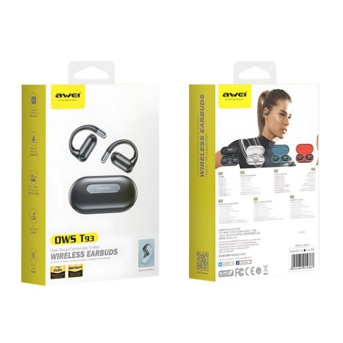 Ασύρματα Open Ear Ακουστικά Bluetooth 5.4 με Ear Hook και Θήκη Φόρτισης Awei T93 - Image 3