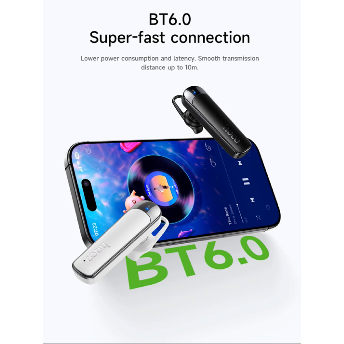 Bluetooth 6.0 Μονό Ασύρματο Handsfree Ακουστικό ENC με Διπλό Μικρόφωνο HOCO E201 - Image 3