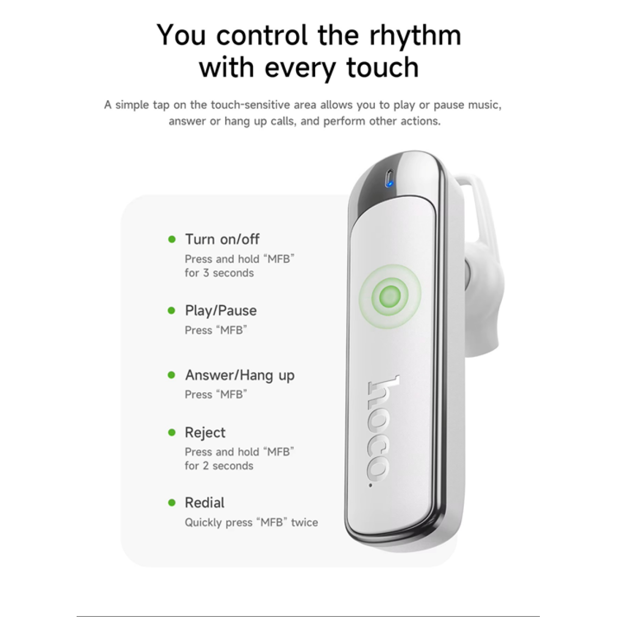Bluetooth 6.0 Μονό Ασύρματο Handsfree Ακουστικό ENC με Διπλό Μικρόφωνο HOCO E201 - Image 5