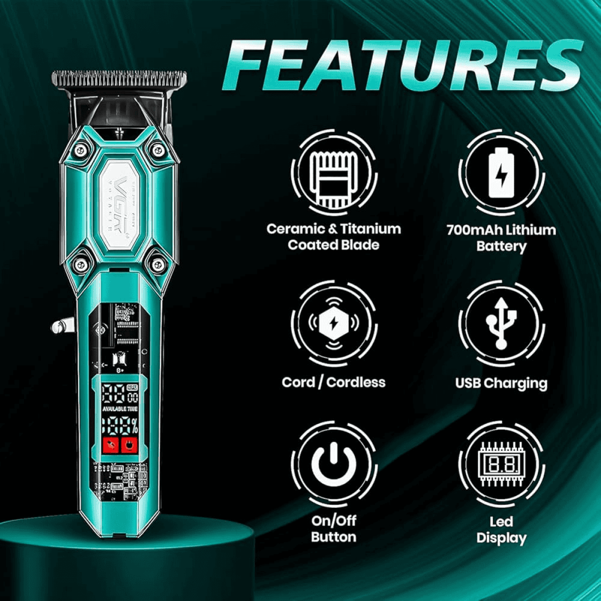 Επαγγελματική Κουρευτική Μηχανή Με LED Display Και USB VGR V-600 - Image 3