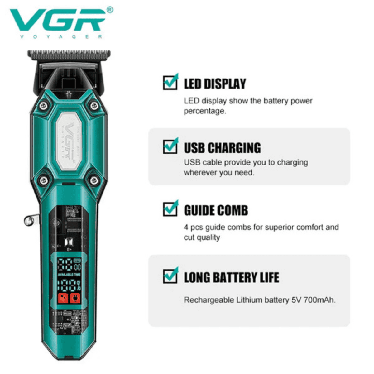 Επαγγελματική Κουρευτική Μηχανή Με LED Display Και USB VGR V-600 - Image 5