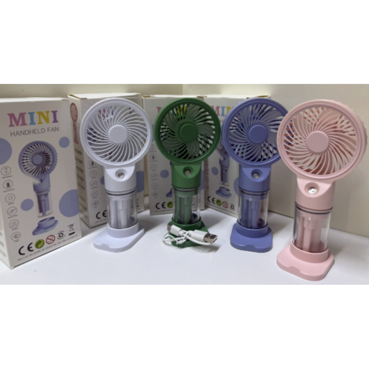 Φορητός Επαναφορτιζόμενος Mini Ανεμιστήρας Χειρός Με Βάση Και Δοχείο Νερού