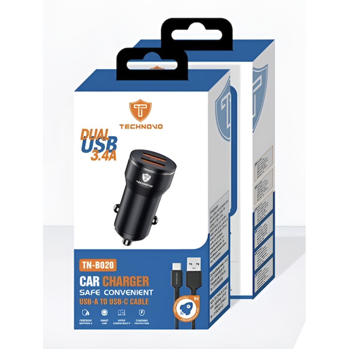 Φορτιστής Αυτοκινήτου USB 3.4A Με Καλώδιο USB Σε USB-C 1m Technovo TN-B020