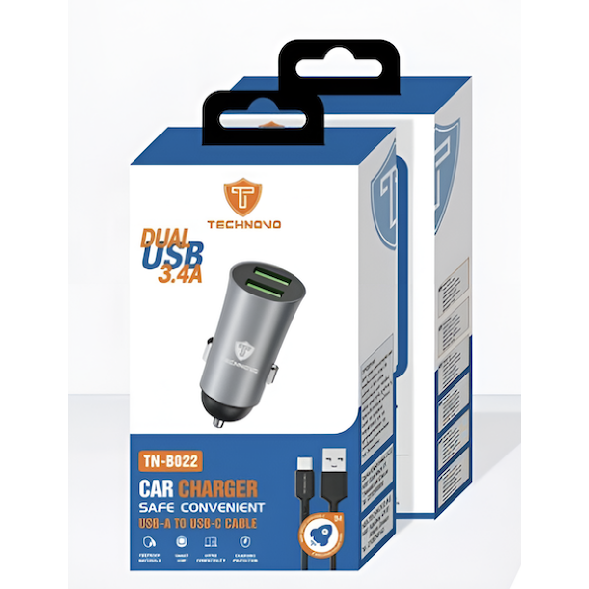 Φορτιστής Αυτοκινήτου USB 3.4A Με Καλώδιο USB Σε USB-C 1m Technovo TN-B022 - Image 2