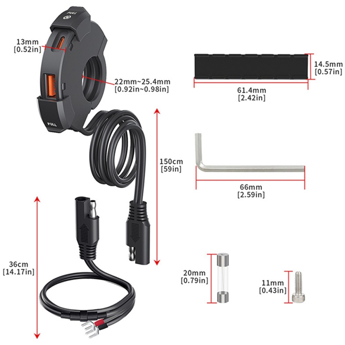 Φορτιστής Μοτοσυκλέτας USB-A & USB-C PD 30W Αδιάβροχος IP65 για Τιμόνι WUPP CS-1944 - Image 9