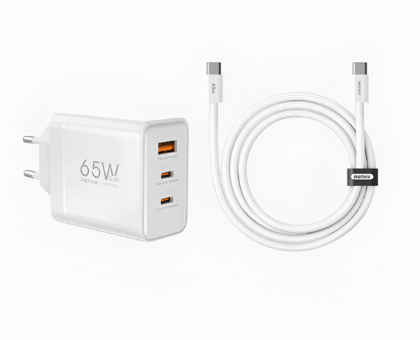 Φορτιστής Ταχείας Φόρτισης GaN 65W Με 2 USB-C Και USB-A & Καλώδιο USB-C Remax CA-20