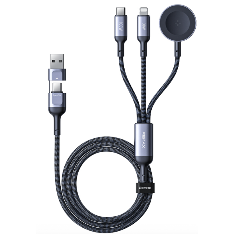Καλώδιο Φόρτισης 4 Σε 1 USB-A/Type-C Σε Type-C, Lightning & Ασύρματη Φόρτιση 100W 1.2m Remax CB17
