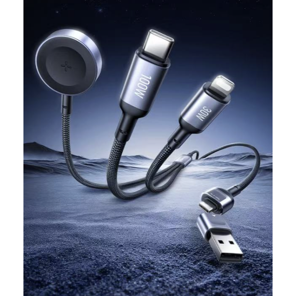 Καλώδιο Φόρτισης 4 Σε 1 USB-A/Type-C Σε Type-C, Lightning & Ασύρματη Φόρτιση 100W 1.2m Remax CB17 - Image 2