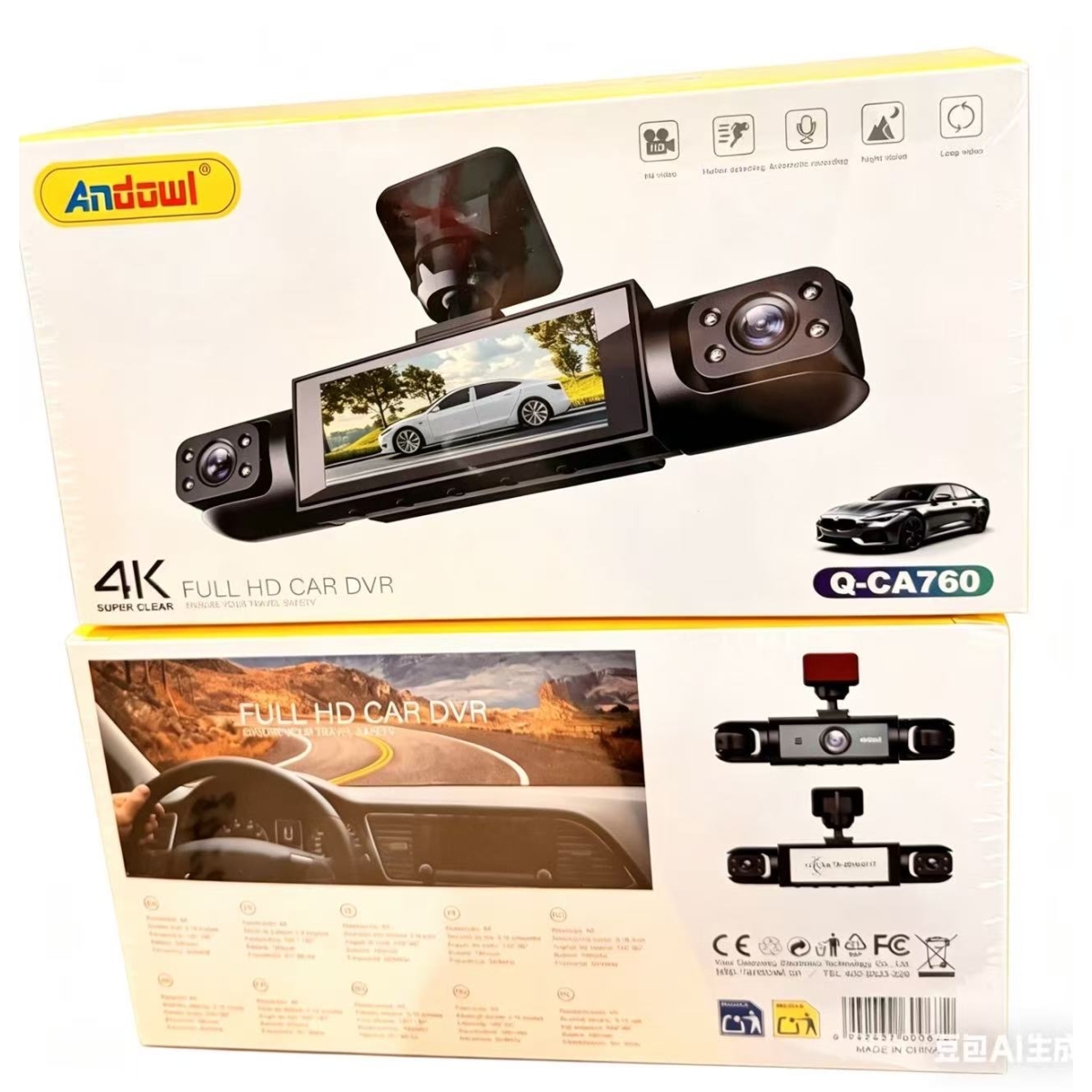 Κάμερα Αυτοκινήτου DVR 4K Με Διπλό Φακό, Οθόνη Και Καταγραφή Βίντεο Andowl Q-CA760