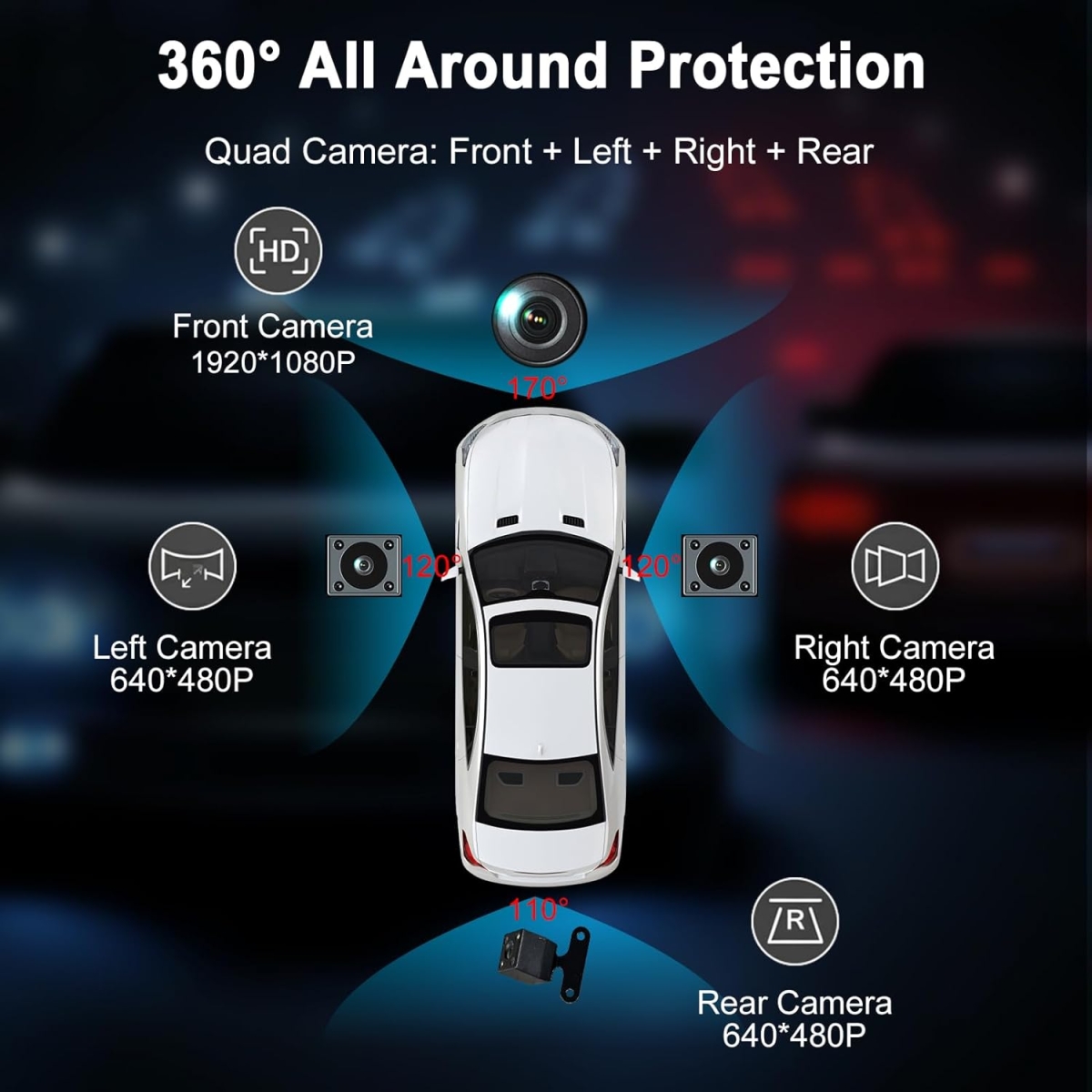 Κάμερα Αυτοκινήτου Quad Lens WiFi Με Οθόνη IPS 3" Και Καταγραφή 1080P - Image 6