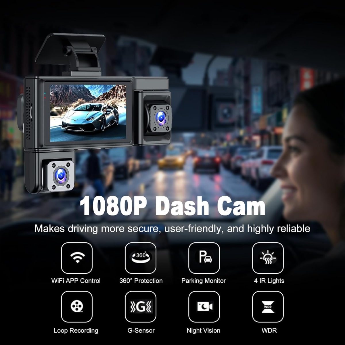 Κάμερα Αυτοκινήτου Quad Lens WiFi Με Οθόνη IPS 3" Και Καταγραφή 1080P - Image 5