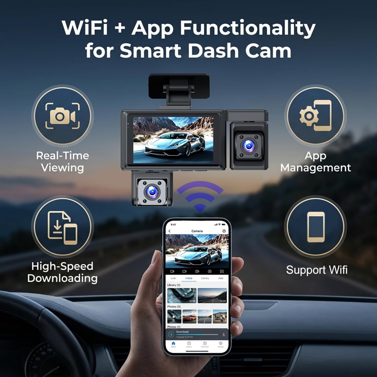 Κάμερα Αυτοκινήτου Quad Lens WiFi Με Οθόνη IPS 3" Και Καταγραφή 1080P - Image 4