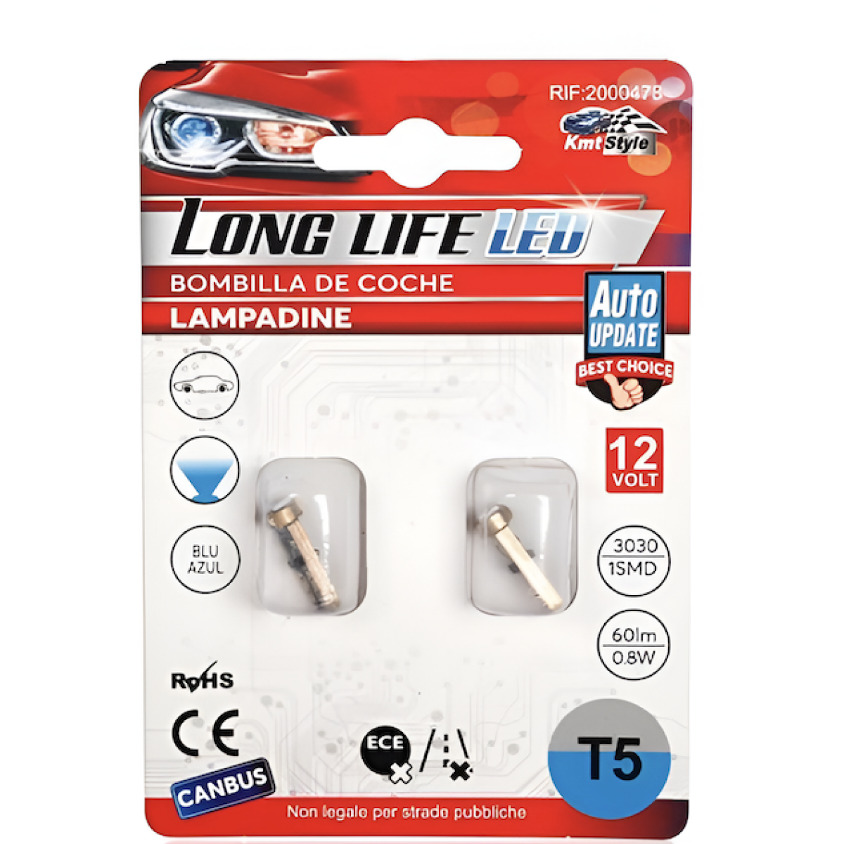 Λάμπα Αυτοκινήτου LED T5 CANBUS Μπλε 12V 0.8W Σετ 2τμχ 2000478