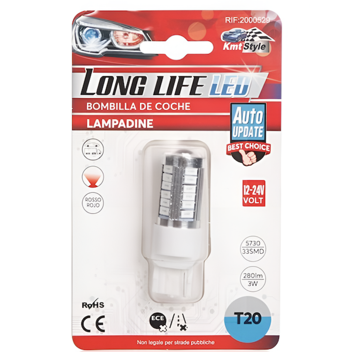 Λάμπα LED Αυτοκινήτου T20 W21W Κόκκινη 12-24V 3W 2000529 - Image 2