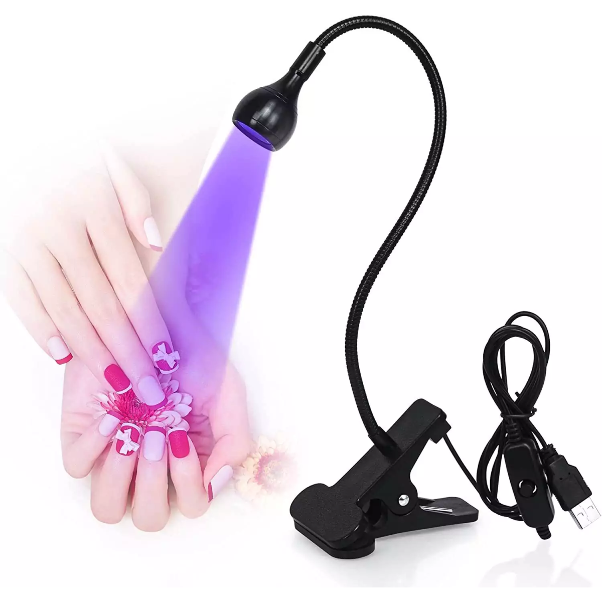 Λάμπα Πολυμερισμού Νυχιών UV/LED 3W Με USB Και Βάση Clip - Image 5