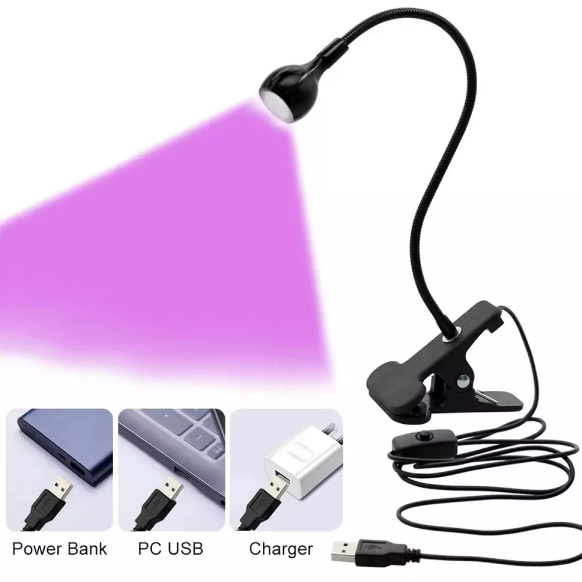 Λάμπα Πολυμερισμού Νυχιών UV/LED 3W Με USB Και Βάση Clip - Image 4