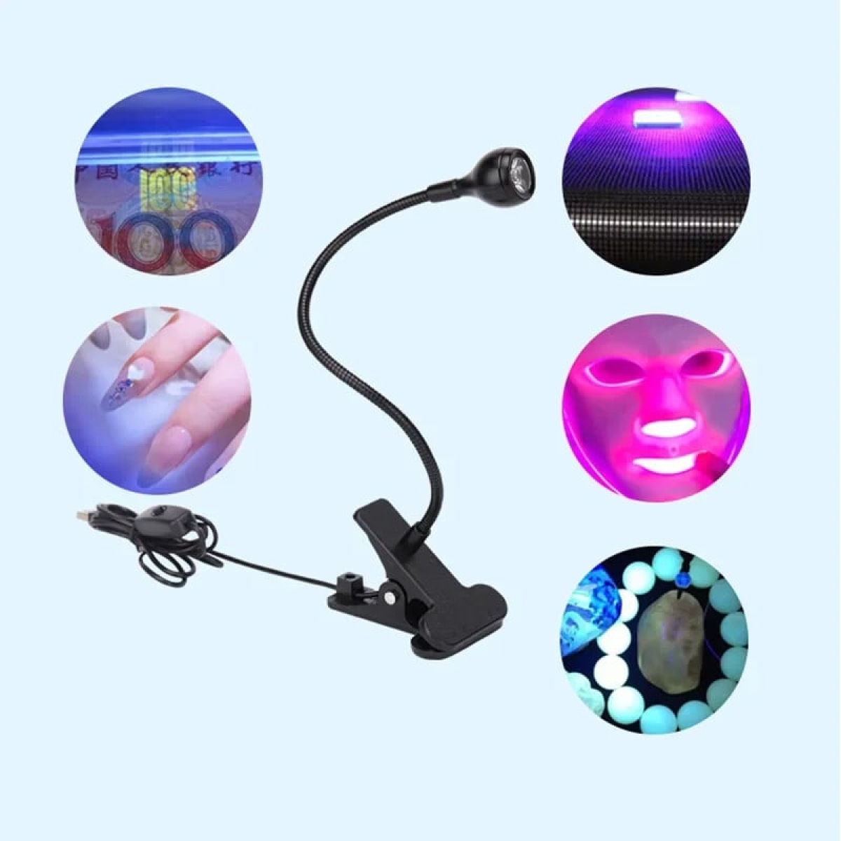 Λάμπα Πολυμερισμού Νυχιών UV/LED 3W Με USB Και Βάση Clip - Image 3