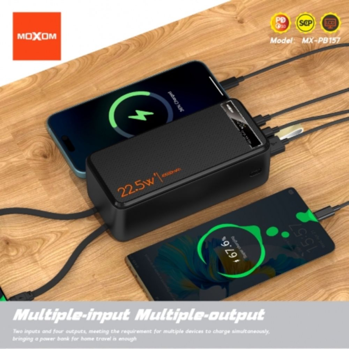 Moxom Power Bank MX-PB157 40000mAh PD20W + SCP22.5W με LCD Οθόνη