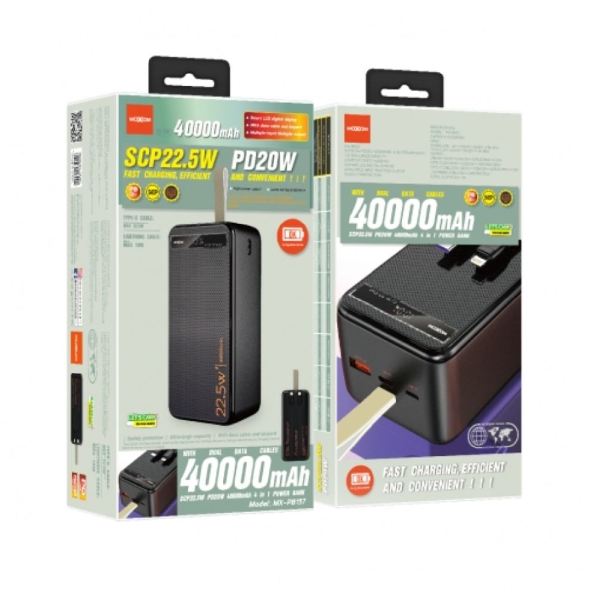 Moxom Power Bank MX-PB157 40000mAh PD20W + SCP22.5W με LCD Οθόνη