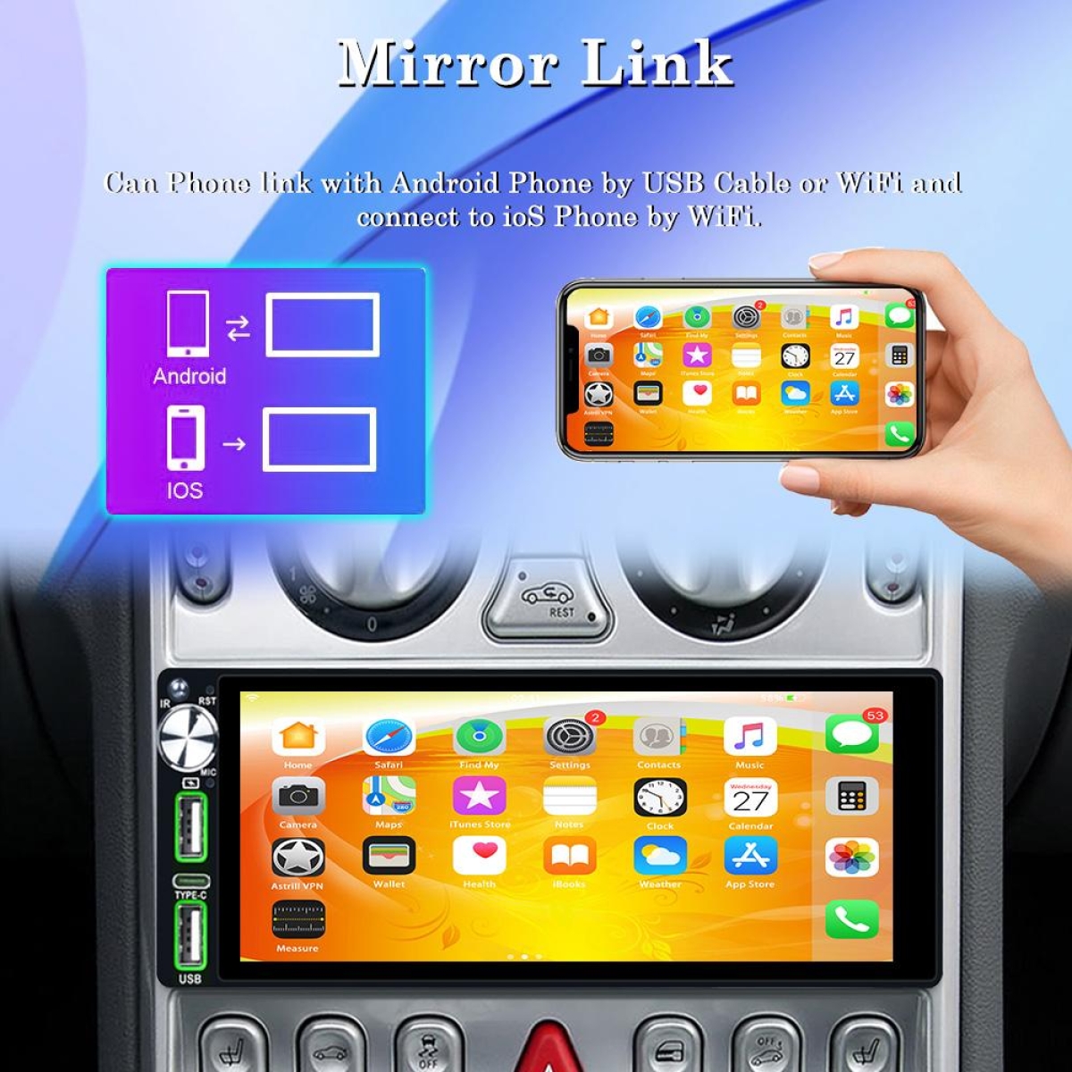 MP5 Οθόνη Αυτοκινήτου 6.86" 1DIN Με Wireless CarPlay Android Auto Bluetooth Και IPS Οθόνη - Image 4
