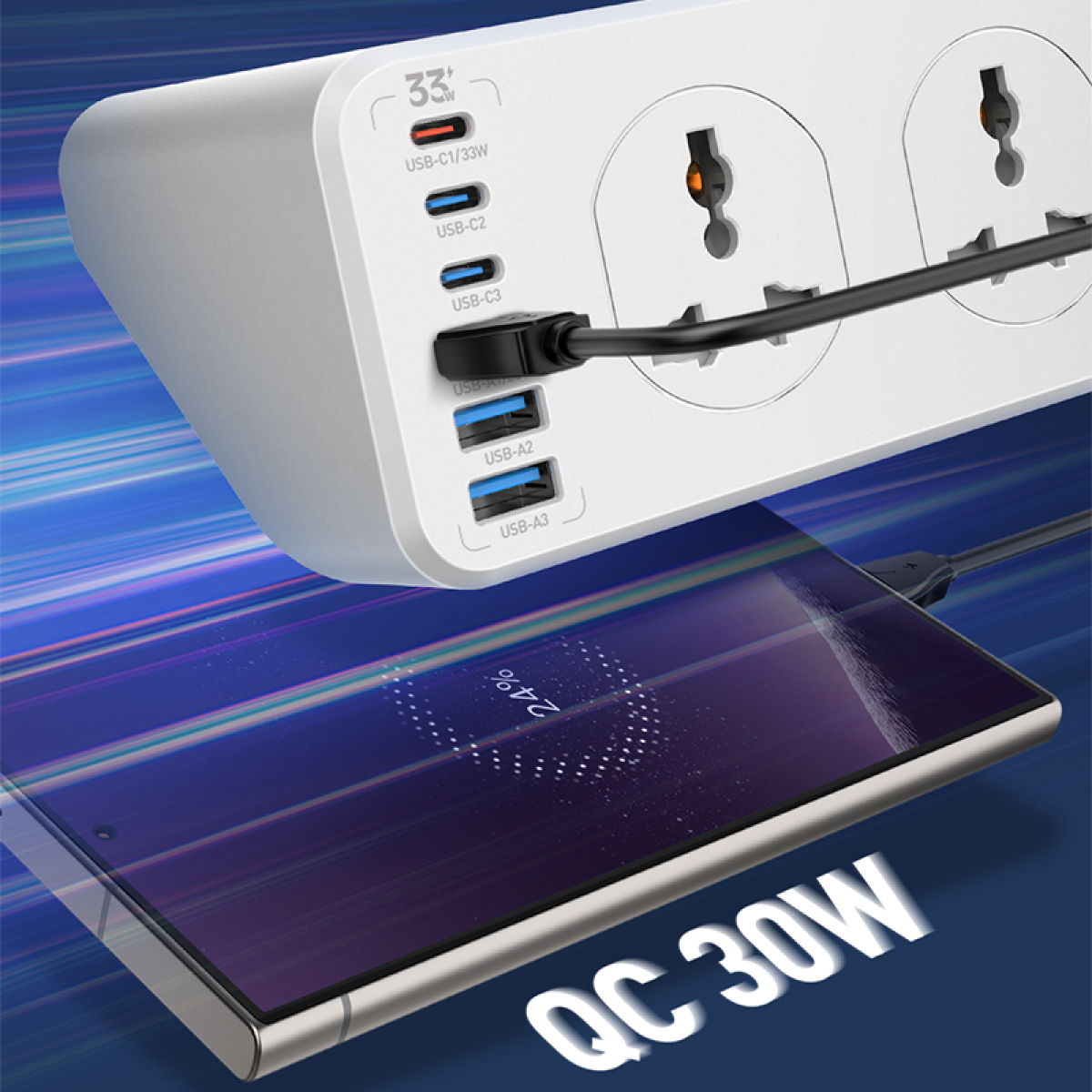 Πολύπριζο 10 Θέσεων Με 3 USB-A Και 3 USB-C PD 30W 2500W 2m LDNIO SC10610C - Image 3