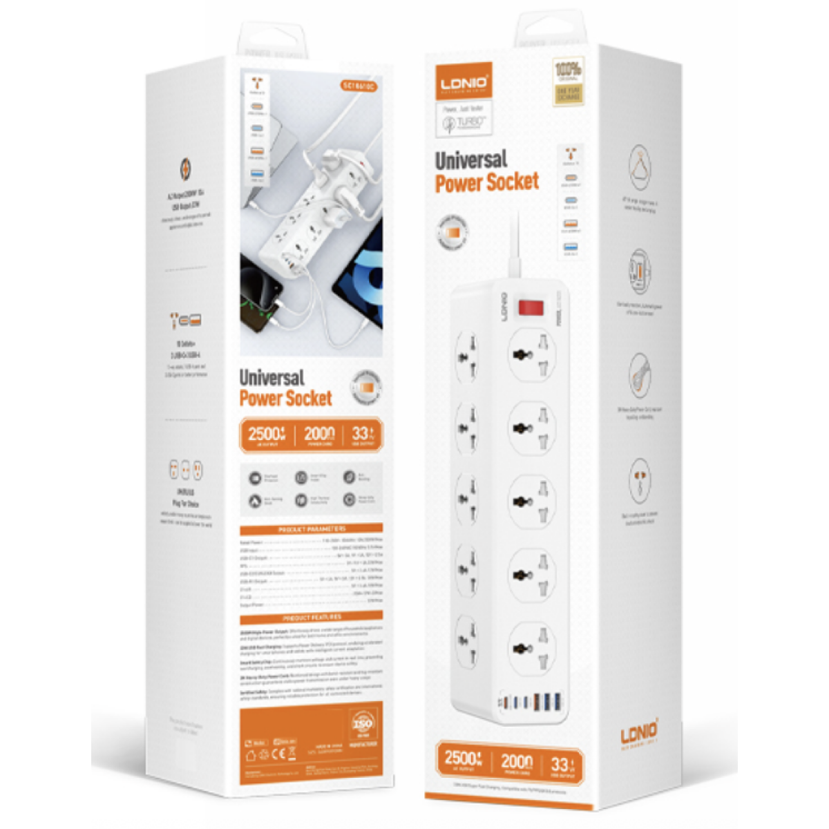 Πολύπριζο 10 Θέσεων Με 3 USB-A Και 3 USB-C PD 30W 2500W 2m LDNIO SC10610C - Image 2