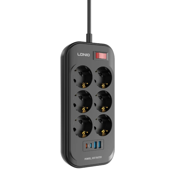 Πολύπριζο 6 Θέσεων Με 2 USB-A Και 2 USB-C 2500W 2m LDNIO SE6403C