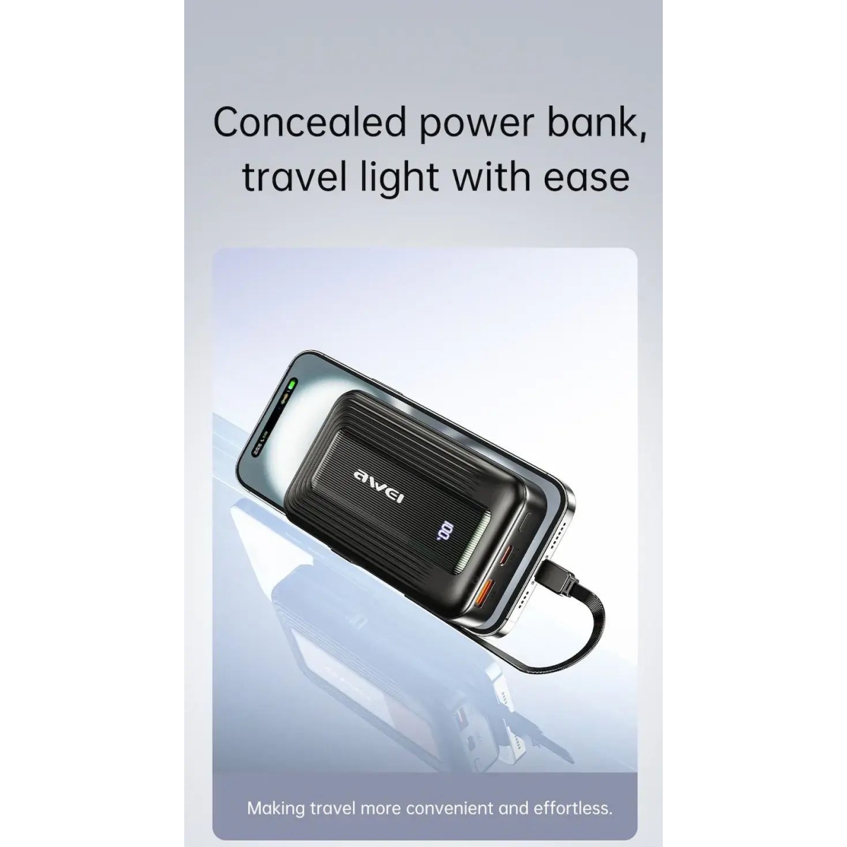 Power Bank 10000mAh Με Ενσωματωμένα Καλώδια USB-C Και Lightning Και Γρήγορη Φόρτιση 22.5W Awei PA-1 - Image 6