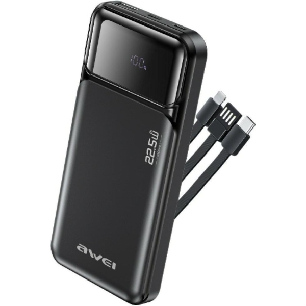 Power Bank 10000mAh Με Ενσωματωμένο Καλώδιο Και Γρήγορη Φόρτιση 22.5W Awei PA-91
