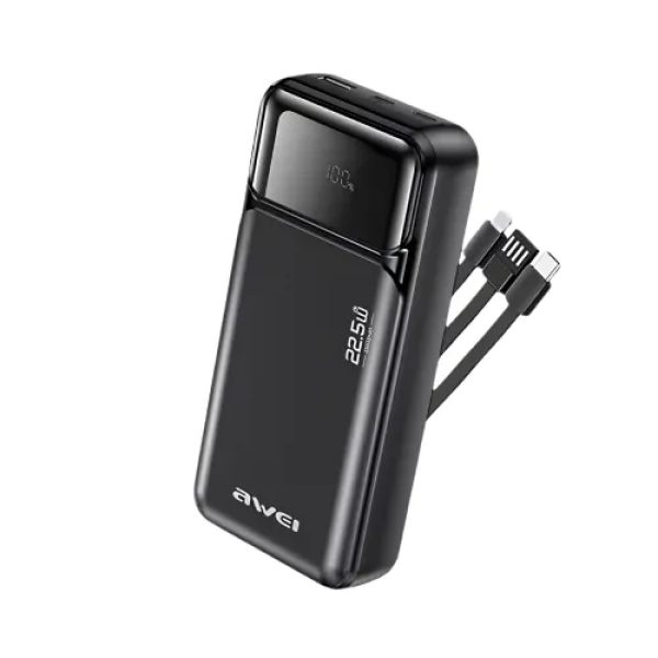 Power Bank 20000mAh 22.5W Με Ενσωματωμένα Καλώδια USB-C & Lightning Awei PA-93