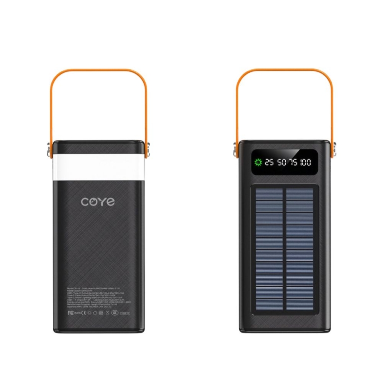 Power Bank 20.000mAh Ηλιακής Φόρτισης με Type-C, USB, Lightning & LED Φακό - CB-18