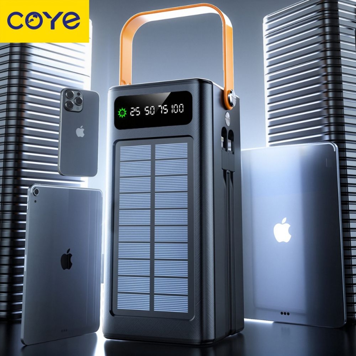 Power Bank 20.000mAh Ηλιακής Φόρτισης με Type-C, USB, Lightning & LED Φακό - CB-18
