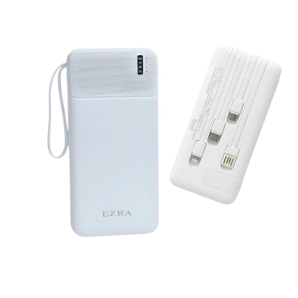 Power Bank EZRA PB147 10000mAh με 4 Ενσωματωμένα Καλώδια & LED Φακό